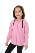 Toontoy Kız Çocuk Kapüşonlu Fermuarlı Cepli Düşük Omuz Nakış Baskılı Örme Hırka - 2 İplik - 10