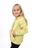 Toontoy Kız Çocuk Kapüşonlu Fermuarlı Cepli Nakış Baskılı Örme Hırka - 2 İplik Şardonlu - 11