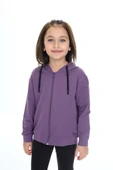 Toontoy Kız Çocuk Kapüşonlu Fermuarlı Cepli Düşük Omuz Nakış Baskılı Örme Hırka - 2 İplik - 1