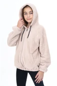 Toontoy Kız Çocuk Kapüşonlu Fermuarlı Cepli Reglan Kol Peluş Hırka - 8