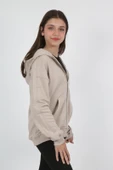 Toontoy Kız Çocuk Kapüşonlu Fermuarlı Cepli Düşük Omuz Nakış Baskılı Örme Hırka - 3 İplik Şardonsuz - 3