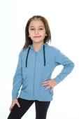 Toontoy Kız Çocuk Kapüşonlu Fermuarlı Cepli Düşük Omuz Nakış Baskılı Örme Hırka - 2 İplik - 5