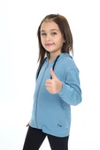 Toontoy Kız Çocuk Kapüşonlu Fermuarlı Cepli Düşük Omuz Nakış Baskılı Örme Hırka - 2 İplik - 6