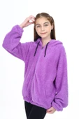 Toontoy Kız Çocuk Kapüşonlu Fermuarlı Cepli Reglan Kol Peluş Hırka - 5