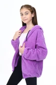 Toontoy Kız Çocuk Kapüşonlu Fermuarlı Cepli Reglan Kol Peluş Hırka - 6
