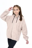 Toontoy Kız Çocuk Kapüşonlu Fermuarlı Cepli Reglan Kol Peluş Hırka - 2