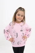 Kız Çocuk Relax Fit Bisiklet Yaka Düşük Omuz Baskılı Sweatshirt - 2 İplik thumbnail 2