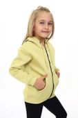 Toontoy Kız Çocuk Kapüşonlu Fermuarlı Cepli Nakış Baskılı Örme Hırka - 2 İplik Şardonlu - 12