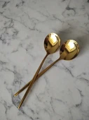 6 Adet Lüx Şık Paslanmaz Çelik Gold Renk Titanyum Kaplama Yemek Kaşığı - 4