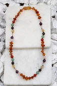 Kehribar-Çakra Doğal Taş Bebek/Çocuk Kolyesi-35 cm - 1