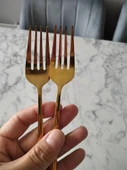 6 Adet Lüx Şık Paslanmaz Çelik Gold Titanyum Kaplama Yemek Çatalı - 4