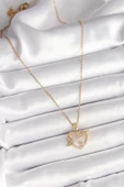 316L Çelik Gold Renk Zincir Zirkon Taşlı Kalp Model Yıldız Detay Kadın Kolye - TJ-BKO9861 - 2