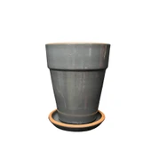 Bitki Tasarımı Jaar Gri Çift Sırlı İç ve Dış Mekan Kullanımlı Toprak Terrakota Tabaklı Saksı thumbnail 3