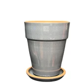 Bitki Tasarımı Jaar Gri Çift Sırlı İç ve Dış Mekan Kullanımlı Toprak Terrakota Tabaklı Saksı thumbnail 1