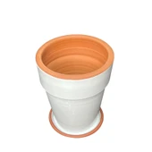 Bitki Tasarımı Jaar Beyaz Çift Sırlı İç ve Dış Mekan Kullanımlı Toprak Terrakota Tabaklı Saksı thumbnail 3