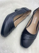 ÇİĞDEM SİYAH DERİ KÜT BURUN ALÇAK TOPUKLU AYAKKABI (AS4) thumbnail 5