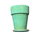 Bitki Tasarımı Jaar Turkuaz Çift Sırlı İç ve Dış Mekan Kullanımlı Toprak Terrakota Tabaklı Saksı thumbnail 2