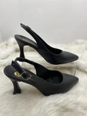 ÇİĞDEM BURNU KAPALI ARKASI AÇIK SİYAH DERİ KADEH ÖKÇE STİLETTO  Unisex  (PODYUM S11) - 1