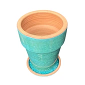 Bitki Tasarımı Jaar Turkuaz Çift Sırlı İç ve Dış Mekan Kullanımlı Toprak Terrakota Tabaklı Saksı thumbnail 3