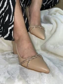 ÇİĞDEM SİVRİ BURUN KALIN ÖKÇE ÖNÜ TAŞLI SİYAH TOPUKLU AYAKKABI thumbnail 6