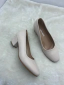 ÇİĞDEM NUDE DERİ KADIN KÜT BURUN ALÇAK TOPUKLU AYAKKABI (AS2A) thumbnail 4