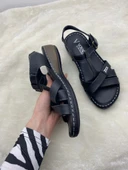 VOYAGER 7955 SİYAH HAKİKİ DERİ ORTOPEDİK İNCE ÇAPRAZ KADIN SANDALET thumbnail 9