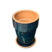Bitki Tasarımı Jaar Okyanus Mavisi Çift Sırlı İç ve Dış Mekan Kullanımlı Toprak Terrakota Tabaklı Saksı thumbnail 2