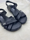 VOYAGER 7955 SİYAH HAKİKİ DERİ ORTOPEDİK İNCE ÇAPRAZ KADIN SANDALET thumbnail 5