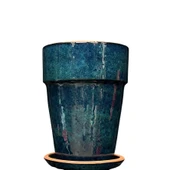 Bitki Tasarımı Jaar Okyanus Mavisi Çift Sırlı İç ve Dış Mekan Kullanımlı Toprak Terrakota Tabaklı Saksı thumbnail 1