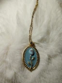 Kadın Çelik Turkuaz Vintage Çerçeveli Mineli Lale Gül Kolye Sevgiliye Özel - 3