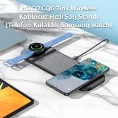 HOCO CQ6 3in1 Wireless Kablosuz Hızlı Şarj Standı (Telefon-Kulaklık-Samsung watch) - 2