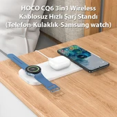 HOCO CQ6 3in1 Wireless Kablosuz Hızlı Şarj Standı (Telefon-Kulaklık-Samsung watch) - 7