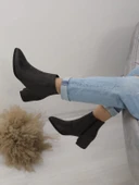 ÇİĞDEM SÜET DERİ GRİ FERMUARLI KALIN TOPUK KADIN BOT (B11C) thumbnail 2