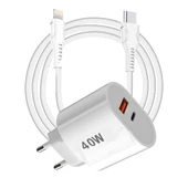 Tonex 40W USB-A + Type-C PD Çıkışlı Type-C to Lightning Kablolu Şarj Aleti - 1