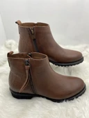 BURÇ GERÇEK DERİ TABA ÇİFT FERMUARLI PÜSKÜL DETAYLI BİLEK BOY BOT (B1A) thumbnail 2