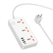 HOCO AC8A 2500W 3 Priz + 3 USB + 30W Type-C Multifonksiyonel Priz Çoğaltıcı Şarj Aleti - 8