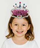 NessiWorld GümüşRenkTaçÜzeriPembeBirthdayPrensesYazılıÇocukPartiTacı11X12cm thumbnail 2