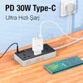 HOCO AC8A 2500W 3 Priz + 3 USB + 30W Type-C Multifonksiyonel Priz Çoğaltıcı Şarj Aleti - 4