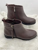 BURÇ GERÇEK DERİ TABA ÇİFT FERMUARLI PÜSKÜL DETAYLI BİLEK BOY BOT (B1A) thumbnail 3