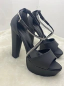 ÇİĞDEM SİYAH SATEN ÇAPRAZ TAŞ BANTLI PLATFORM TOPUKLU AYAKKABI thumbnail 9