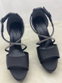 ÇİĞDEM SİYAH SATEN ÇAPRAZ TAŞ BANTLI PLATFORM TOPUKLU AYAKKABI thumbnail 3