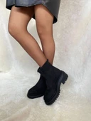 BURÇ SİYAH GERÇEK NUBUK DERİ FERMUARLI KADIN BOT (B18A) thumbnail 1