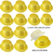 Nessiworld Altın Renk Simli Melon Yuvarlak Parti Şapkası 12 Adet - 1