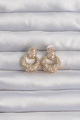 Pirinç Gold Renk Zirkon Taşlı Oval Form Küpe - TJ-BKP9273 - 1