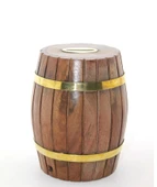 Pirinç Ahşap Fıçı Kumbara 12.5 Cm Wb535 - 1