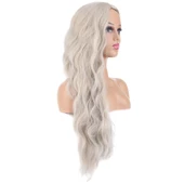 Uzun Su Dalgası Fiber Sentetik Peruk - Küllü Beyaz thumbnail 2