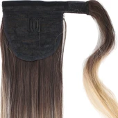 Bağlamalı Düz At Kuyruğu - Kahve / Bal Köpüğü Ombre ve Platin Işıltılı - 4