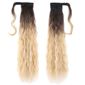 Bağlamalı Kabarık Dalgalı At Kuyruğu - Kahve / Bal Köpüğü Ombre ve Platin Işıltılı - 1