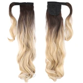 Bağlamalı Dalgalı At Kuyruğu - Kahve / Bal Köpüğü Ombre ve Platin Işıltılı - 1