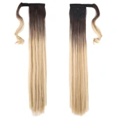 Bağlamalı Düz At Kuyruğu - Kahve / Bal Köpüğü Ombre ve Platin Işıltılı - 1